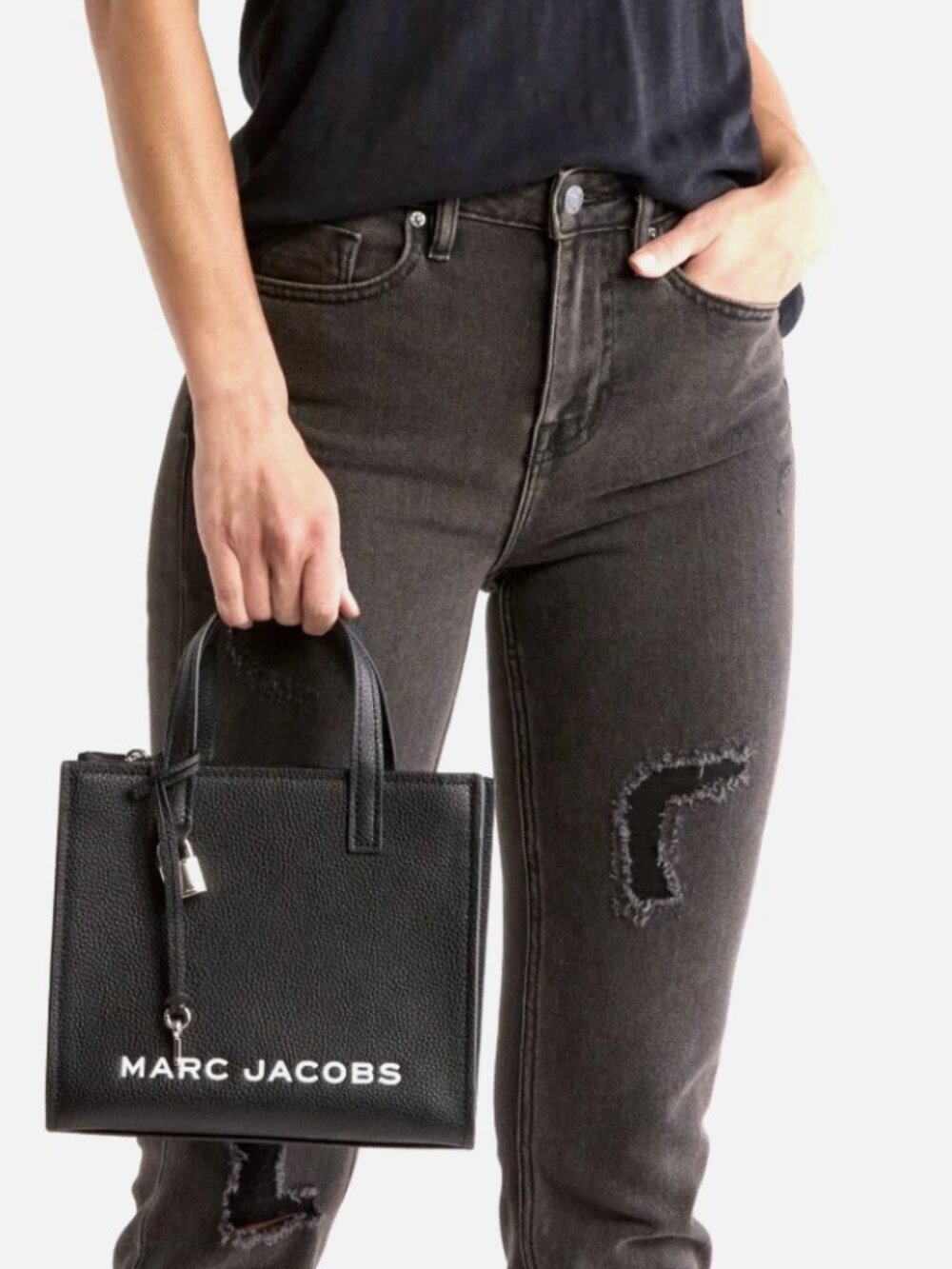 New Marc Jacobs Mini Grind Pebble Leather Tote Black